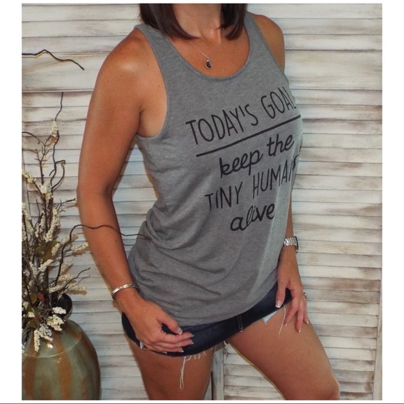 💚LAST 1 Today's Goal-Keep the Tiny Humans Alive Tank Gray - Picture 2 of 6